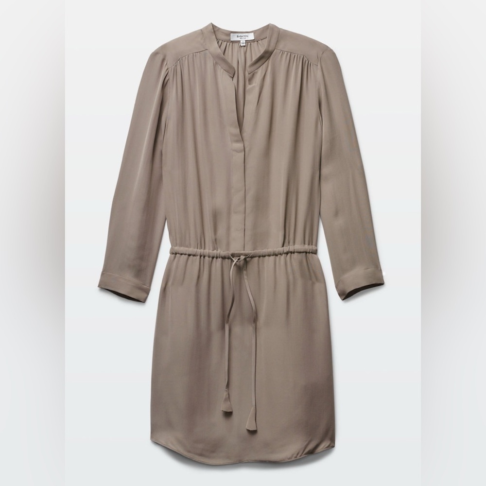 Aritzia Babaton Bennett 100% silk mini dress taupe colour size S - Picture 2 of 7